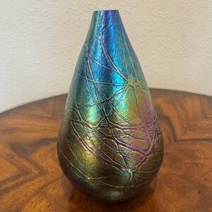 Vintage Art Glass Iridescent Teardrop Oil Lamp